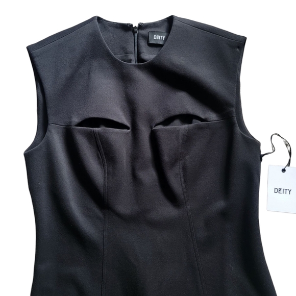 NWT DEITY New‎ York Black Sleeveless Cut-Out Mini A-line Minimalist Dress Size 8 - Picture 5 of 11